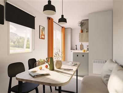 Salon moderne cottage 2 personnes avec télévision et banquette confort
