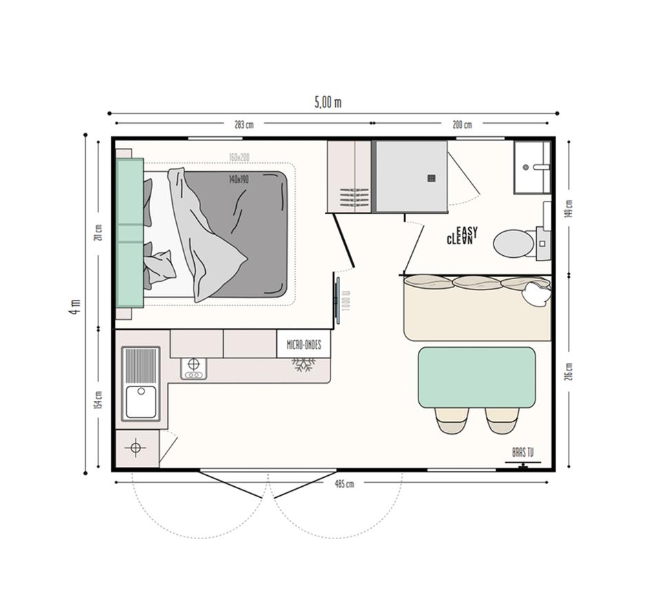Plan du cottage Cahita Riviera 2 personnes 4 fleurs de IRM  - Camping Saint Hilaire de Riez