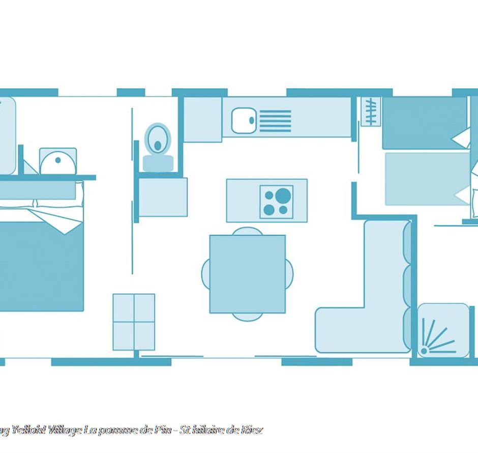 Plan mobil-home cottage 4 fleurs camping 5 étoiles avec piscine et plage  - Camping Saint Hilaire de Riez