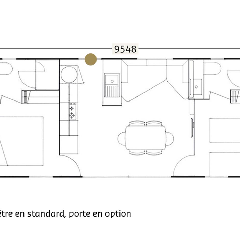 Plan cottage 4 fleurs 2 chambres et 2 salles de bain - Camping Saint Hilaire de Riez